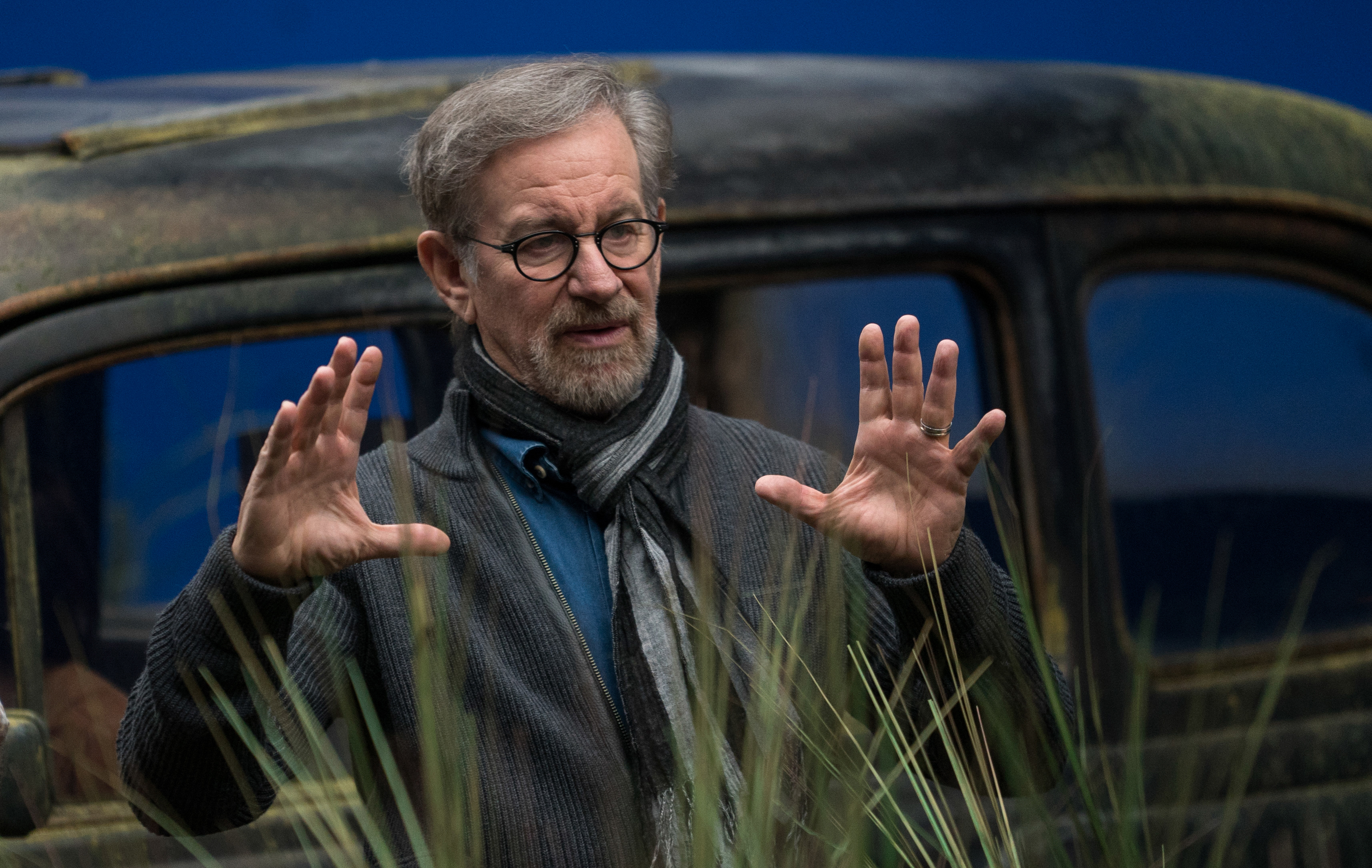 Director Steven Spielberg on the set of Disney's THE BFG, based on the best-sellling book by Roald Dahl. Photo courtesy: Disney Pictures